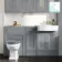 Monaco Dove Grey Combination Vanity Basin and Hudson Toilet with Wooden Seat 1500mm - Brushed Brass Accents
