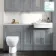 Monaco Dove Grey Combination Vanity Traditional Basin with Marble Top and Seattle Toilet 1500mm - Brushed Brass Accents
