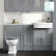 Monaco Dove Grey Combination Vanity Traditional Basin with Marble Top & Hudson Toilet with Wooden Seat 1500mm - Brushed Brass Accents
