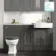 Monaco Graphite Grey Combination Vanity Basin with Marble Top and Hudson Toilet with Wooden Seat 1500mm - Brushed Brass Accents