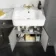 Monaco Graphite Grey Combination Vanity Basin with Marble Top and Hudson Toilet with Wooden Seat 1500mm - Brushed Brass Accents