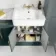 Monaco Midnight Green Combination Vanity Basin with Marble Top and Hudson Toilet with Wooden Seat 1500mm - Brass Knurled Handles