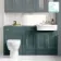 Monaco Midnight Green Combination Vanity Traditional Basin and Seattle Toilet 1500mm - Brass Knurled Handles