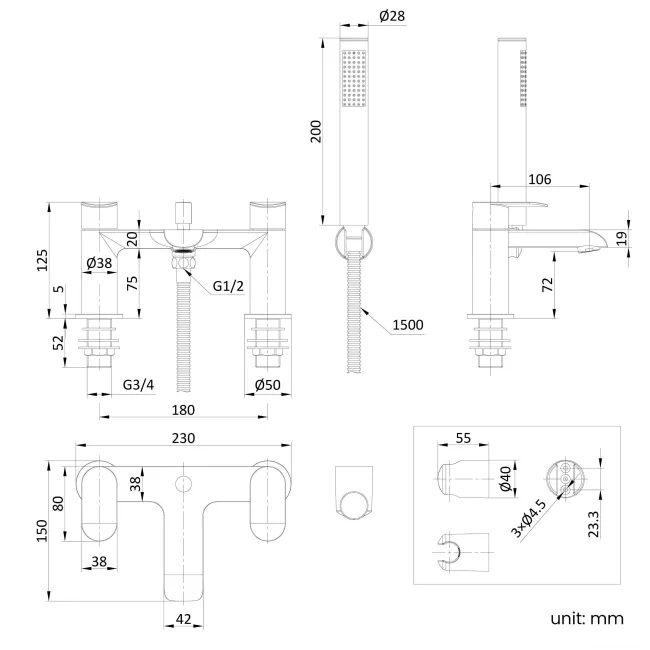 Tay Chrome Bath Filler & Handheld Shower