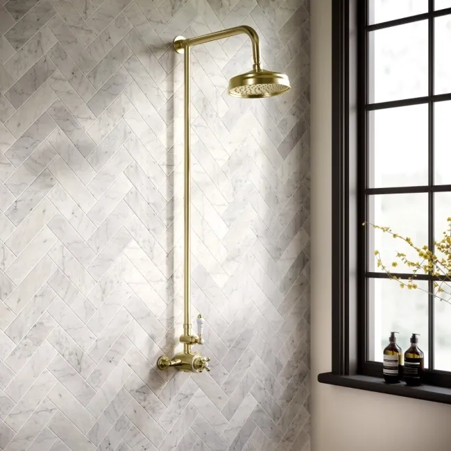 Nevis Brushed Brass Traditional Thermostatic Shower Set