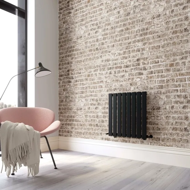 Faro Matt Black Single Flat Panel Horizontal Radiator 600x560mm