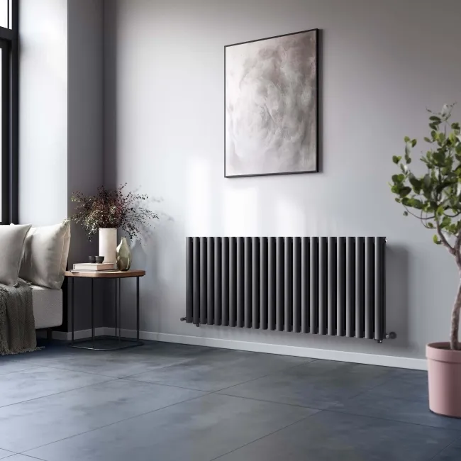 Marbella Anthracite Double Oval Panel Radiator 600x1440mm