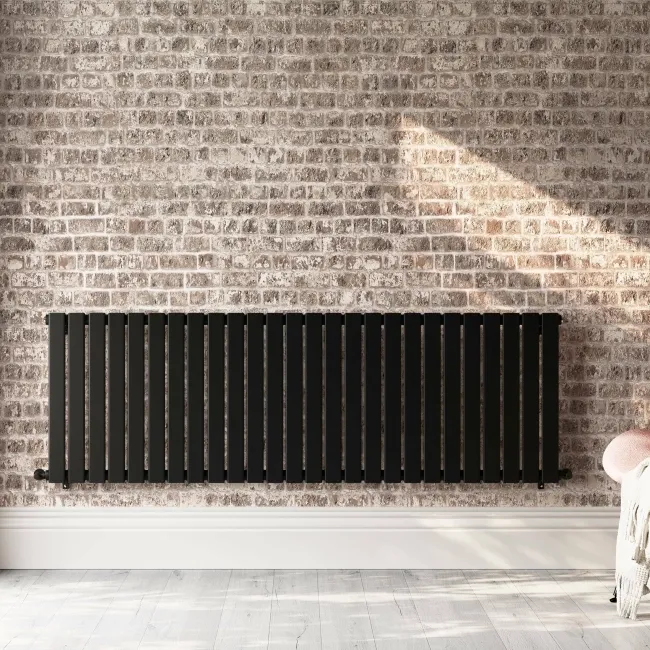 Faro Matt Black Double Flat Panel Horizontal Radiator 600x1820mm