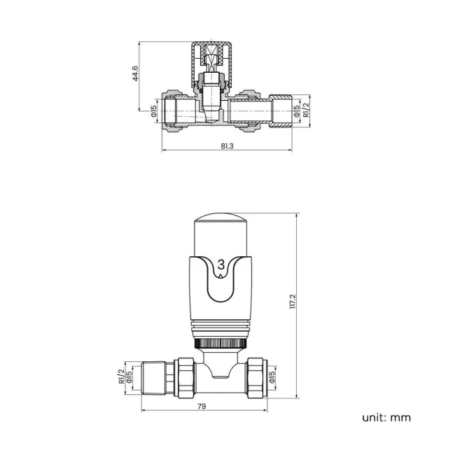 Matt Black Thermostatic Straight Radiator Valve (Pair) Standard 15mm