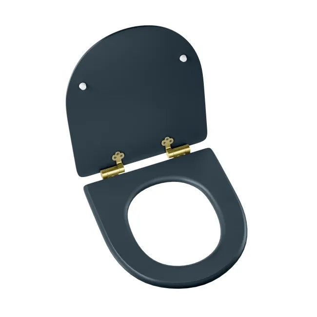 Kansas Traditional Inky Blue Wooden Soft Close Seat with Brushed Brass Hinges