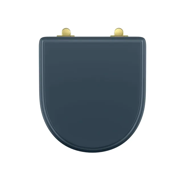 Kansas Traditional Inky Blue Wooden Soft Close Seat with Brushed Brass Hinges