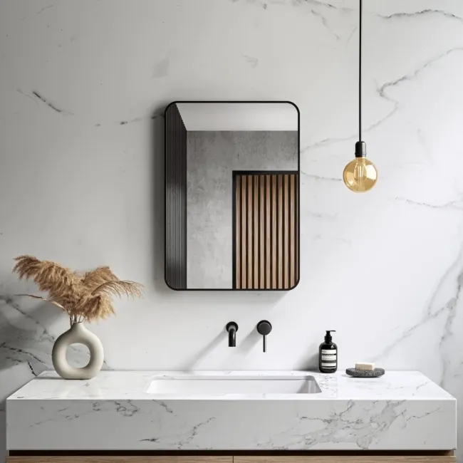 Essence Black Framed Rectangular Bathroom Mirror 700x500mm