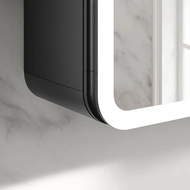 Aurora Matt Black Illuminated LED Mirror Cabinet 700x500mm