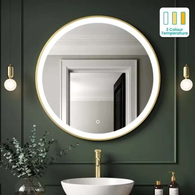 Delilah Brushed Brass Round Illuminated LED Mirror 800mm 