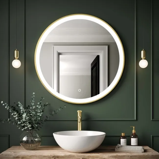 Delilah Brushed Brass Round Illuminated LED Mirror 800mm 