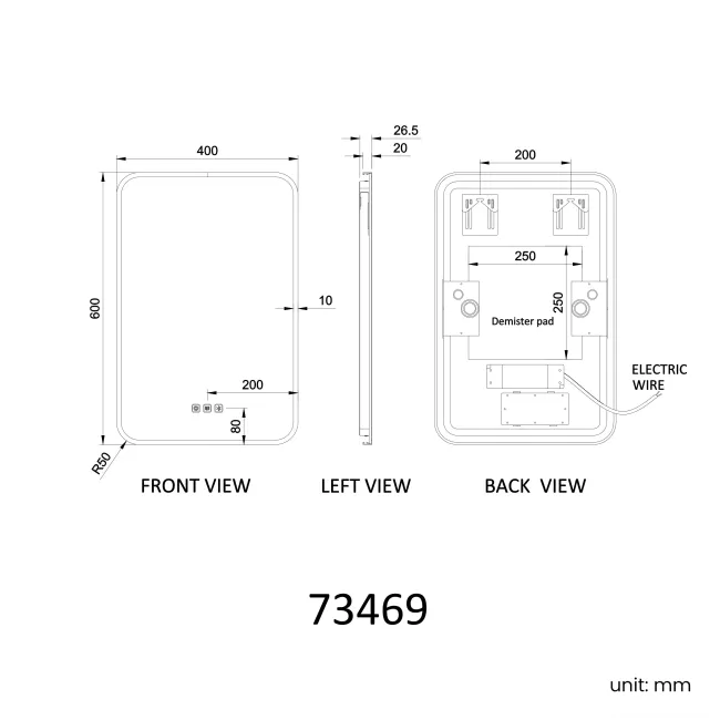 Mila Black Framed Backlit Illuminated LED Mirror With BLUETOOTH Speaker 600x400mm
