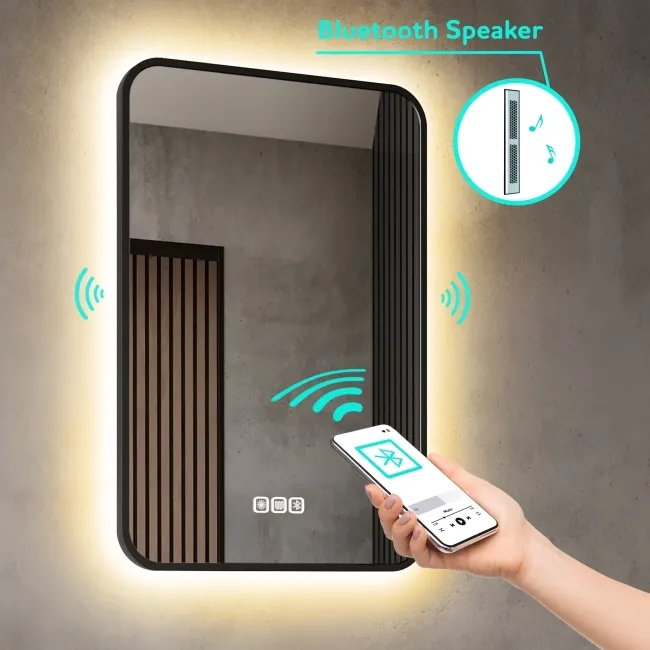 Mila Black Framed Backlit Illuminated LED Mirror With BLUETOOTH Speaker 800x600mm