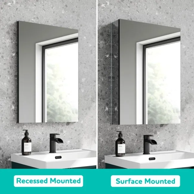 Esme Matt Black Recessed Mirror Cabinet 600x450mm