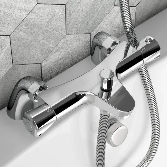 Lismore Bath Mounted Round Thermostatic Bath Filler Shower Set