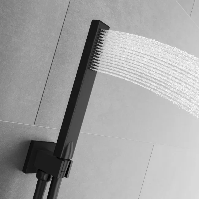Galway Premium Ceiling Matt Black Square Thermostatic Shower Set - 300mm Head & Hand Shower