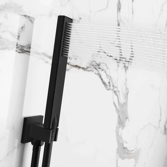 Galway Premium Ceiling Matt Black Square Thermostatic Set - 300mm Head, Hand Shower & Jets