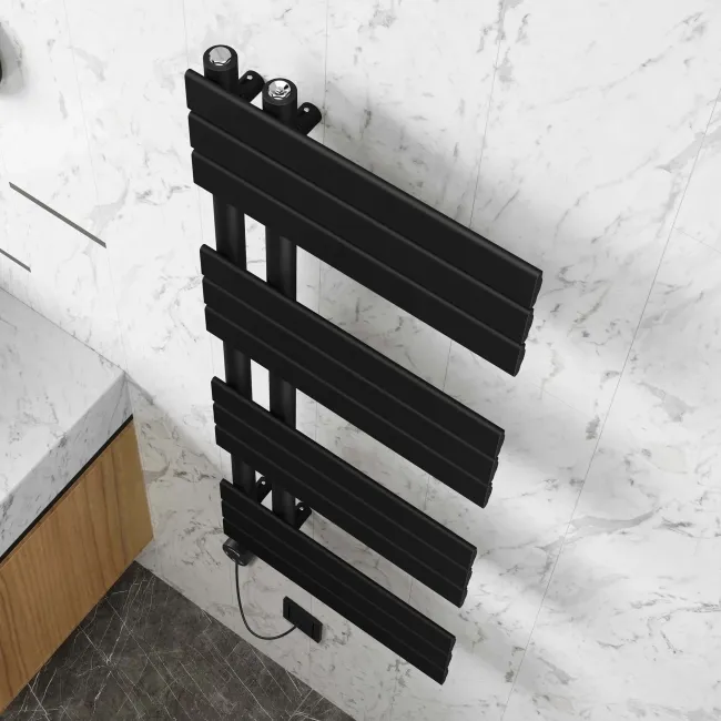 Seville Electric Matt Black Designer Flat Panel Heated Towel Rail 1200x450mm
