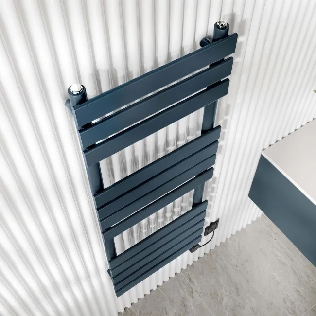 Santorini Electric Inky Blue Flat Panel Heated Towel Rail 1200x450mm