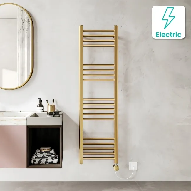 Barcelona Electric Brushed Brass Straight Heated Towel Rail 1400x400mm