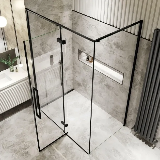 Helsinki Matt Black Premium Easy Clean 8mm Hinged Shower Enclosure 1400x900mm