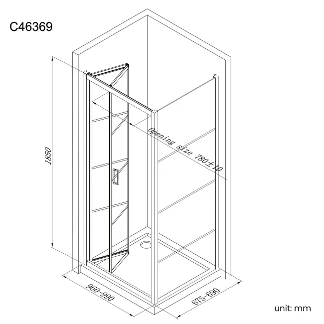 London Matt Black Grid 6mm Bifold Shower Enclosure 1000x700mm