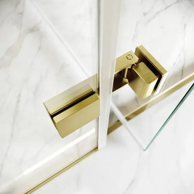 Helsinki Brushed Brass Premium Easy Clean 8mm Hinged Shower Enclosure 1200x800mm