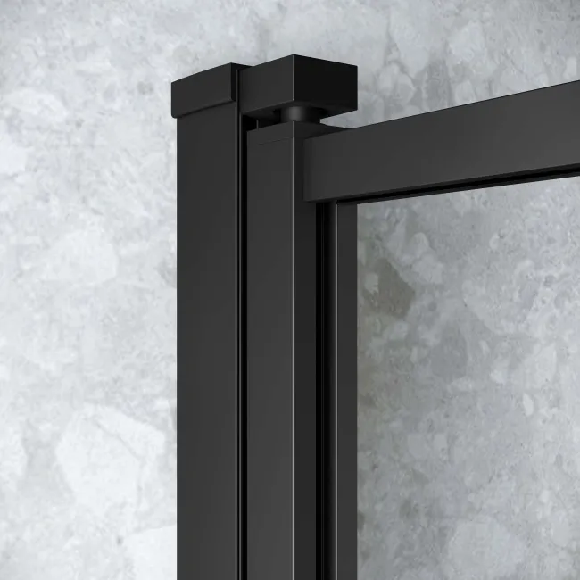 Dover 1600x750 Keyhole Shower Bath & 6mm Easy Clean Matt Black Grid Bath Screen