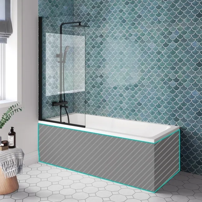 Antigua 1700x750 Keyhole Shower Bath & 6mm Easy Clean Matt Black Bath Screen