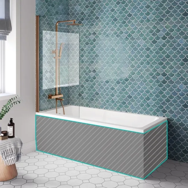 Antigua 1700x750 Keyhole Shower Bath & 6mm Easy Clean Brushed Copper Bath Screen