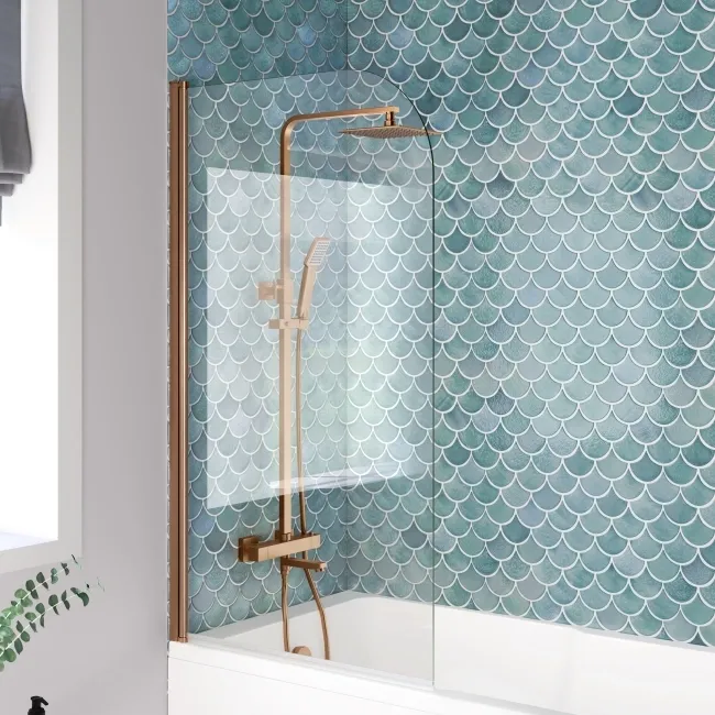 Antigua 1700x750 Keyhole Shower Bath & 6mm Easy Clean Brushed Copper Bath Screen