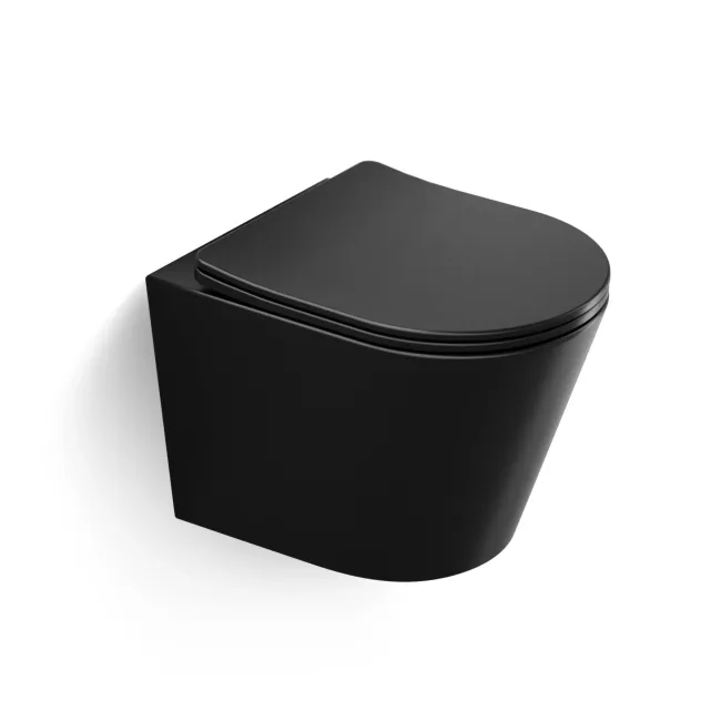 Boston Matt Black Rimless Wall Hung Toilet With Premium Soft Close Seat