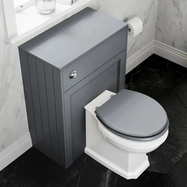 Traditional Dove Grey Back To Wall Unit and Hudson Toilet with Wooden Seat