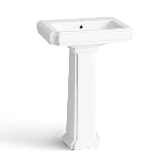 Hudson Traditional Low-Level Toilet With Cotton White Seat & Pedestal Basin - Single Tap Hole