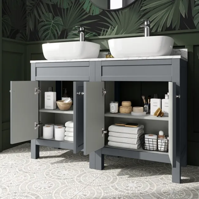 Bermuda Dove Grey Vanity with Marble Top & Curved Counter Top Basin 1200mm