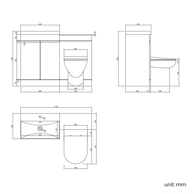 Trent Gloss White Combination Vanity Basin and Aruba Toilet 1100mm