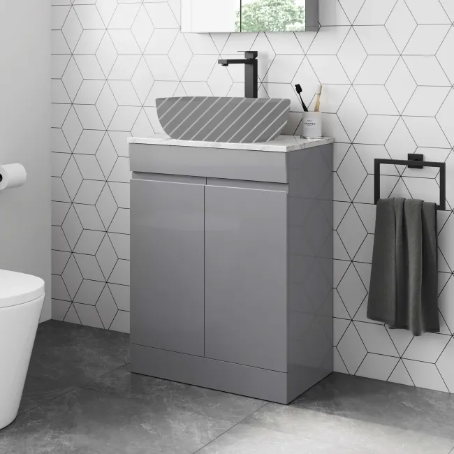Trent Stone Grey Cabinet with Marble Top 600mm - Excludes Counter Top Basin