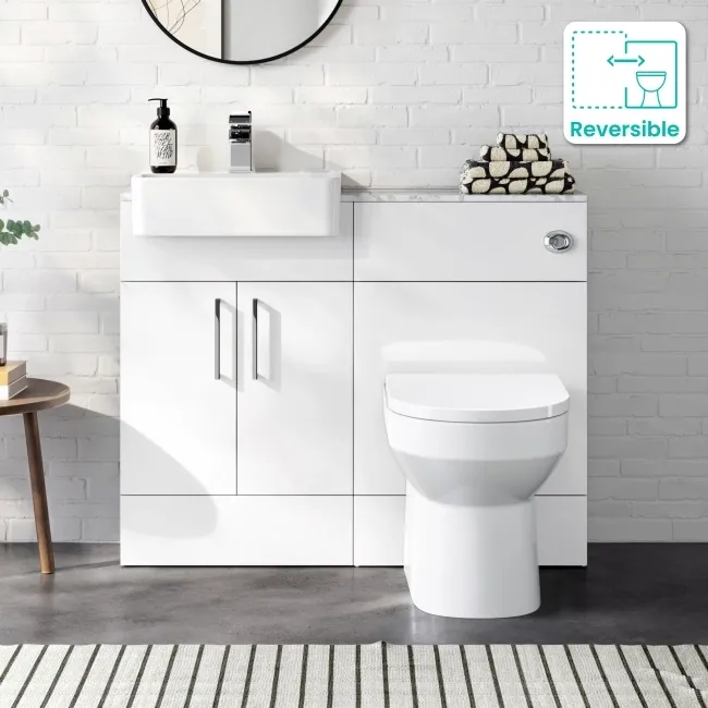 Harper Gloss White Combination Vanity Basin with Marble Top & Miami Toilet 1000mm