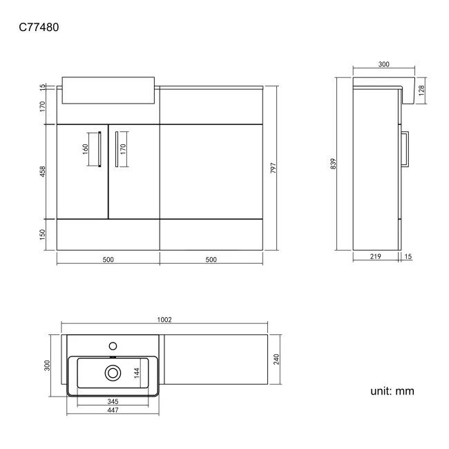 Harper Charcoal Elm Basin Vanity and Back To Wall Toilet Unit 1000mm