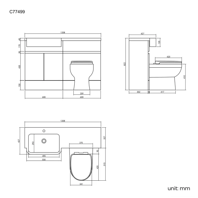 Foster Gloss White Combination Vanity Basin and Seattle Toilet 1200mm - Left Handed