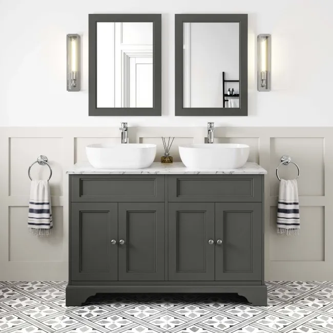 Lucia Graphite Grey Double Vanity with Marble Top & Curved Counter Top Basin 1200mm