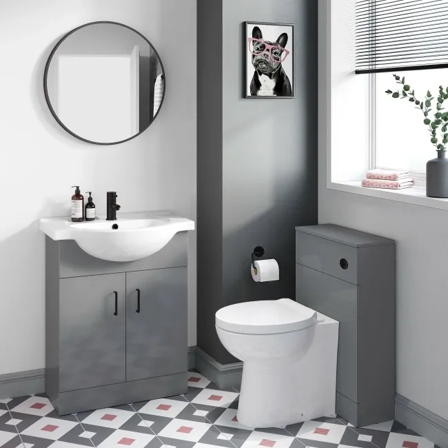 Quartz Stone Grey with Semi Recessed Basin 650mm - Black Accents