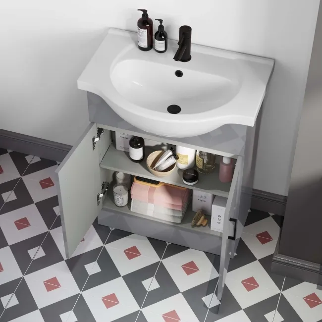 Quartz Stone Grey with Semi Recessed Basin 650mm - Black Accents