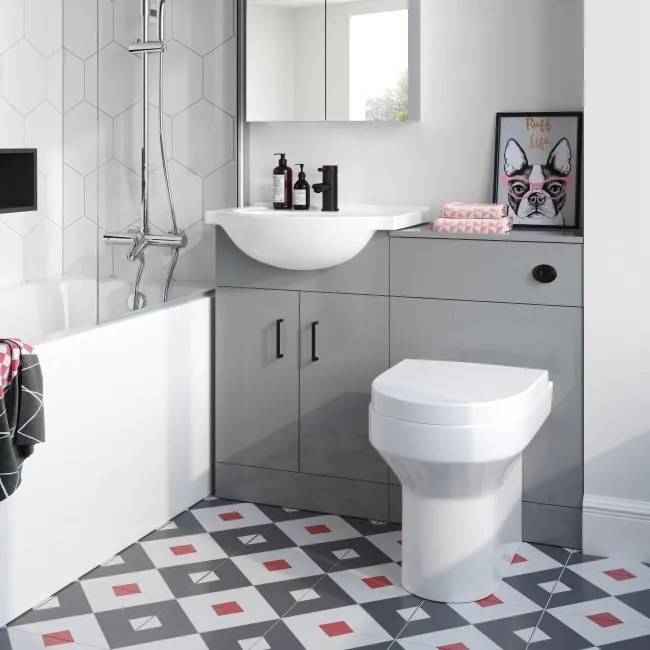 Quartz Stone Grey Combination Vanity Basin and Denver Toilet 1050mm - Black Accents