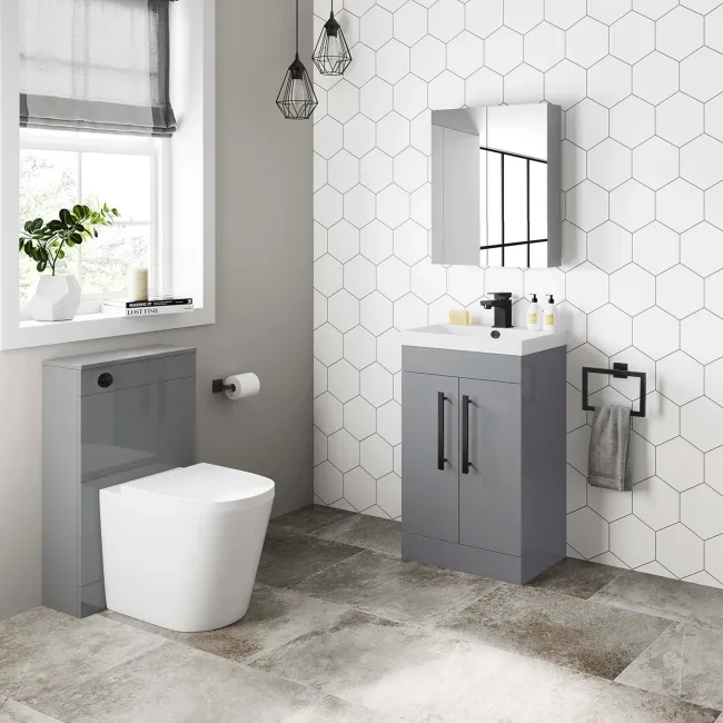 Avon Stone Grey Basin Vanity 500mm - Black Accents
