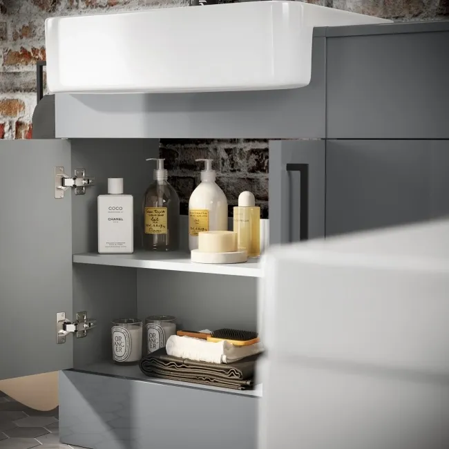 Harper Stone Grey Basin Vanity and Back To Wall Toilet Unit 1200mm - Black Accents